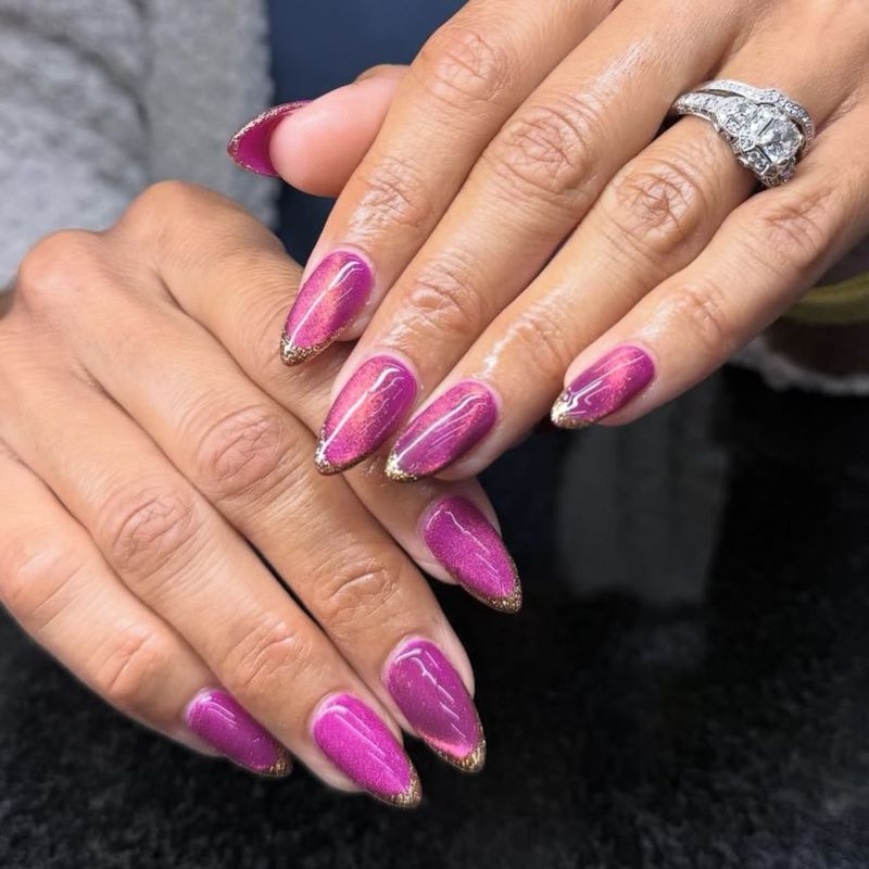 Magenta ombré almond nails by Nini Nail Bar